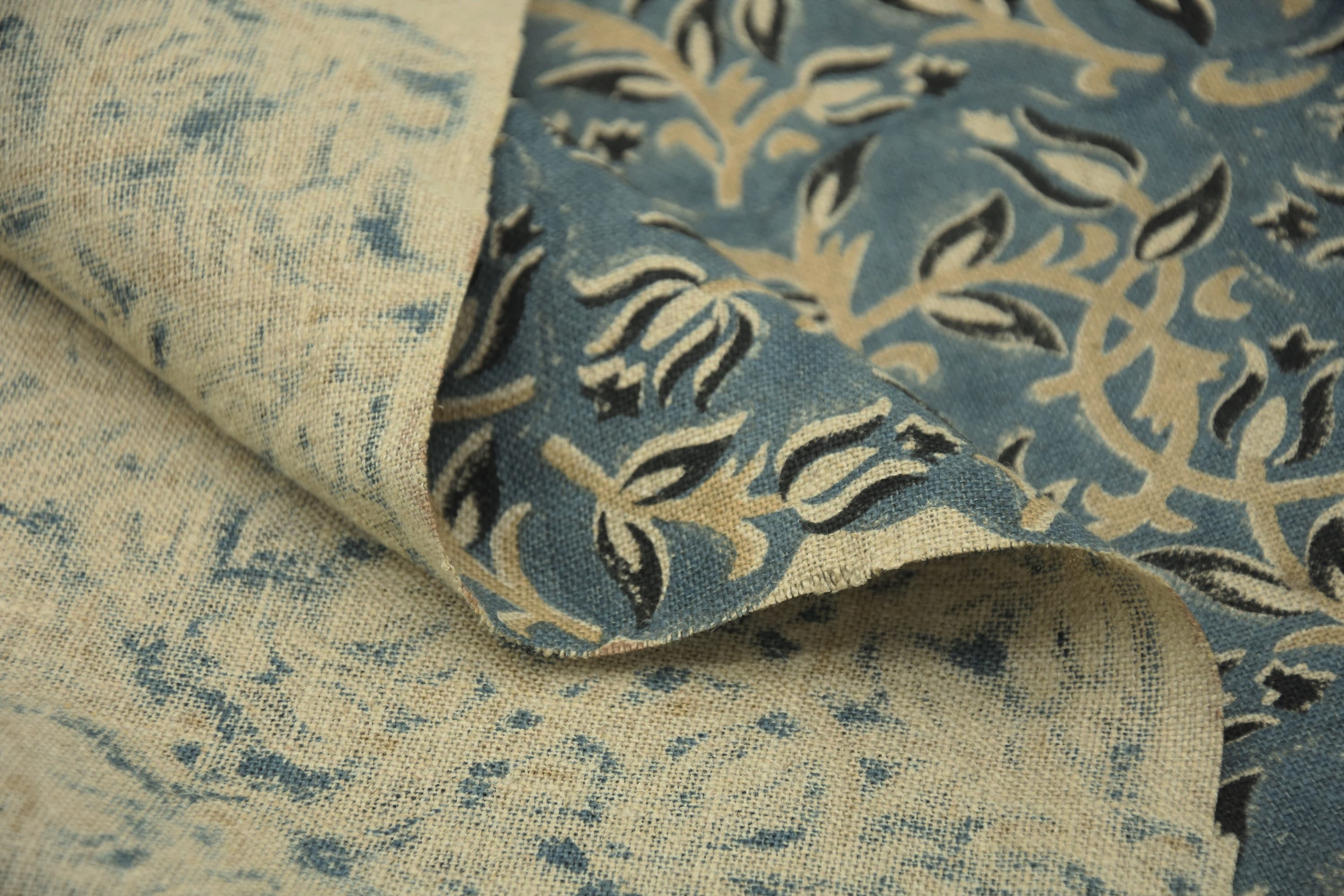 Thick Linen 58" Wide, Block Print Fabric, Floral Print, Indian Curtain Cover, Pillow Cover, Fabric By Yard - KAMAL DUTTA