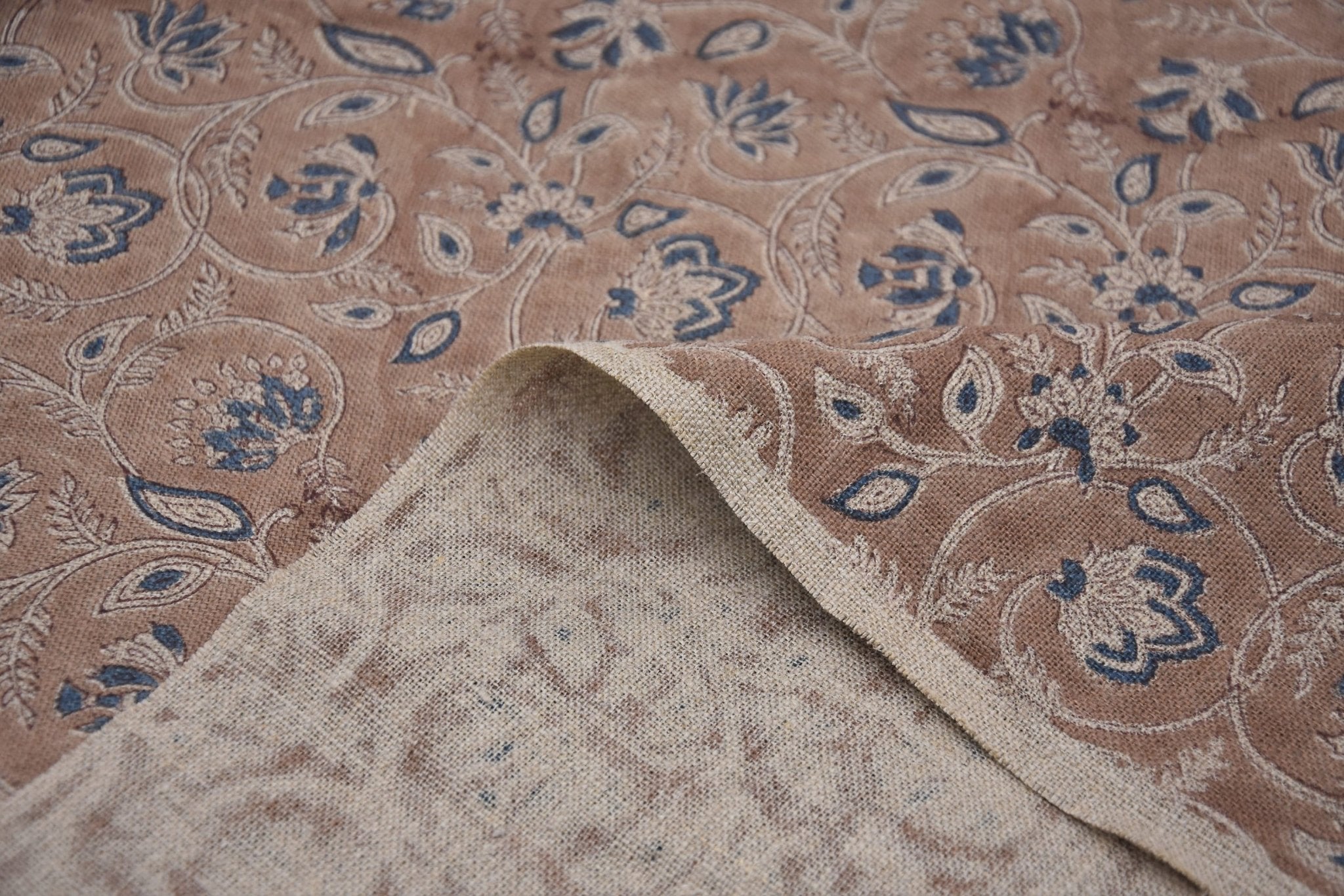 Block Print Thick Linen 58" Wide, Floral Print, Indian Fabric, Home Decor, Handcrafted Linen Fabric Table Cloth - SARASWATI