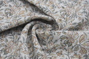 Block Print Thick Linen 58" Wide, Genuine Fabric, Curtain Cover, Beige, Yellow Floral, Indian Cushion Cover - Qurbat