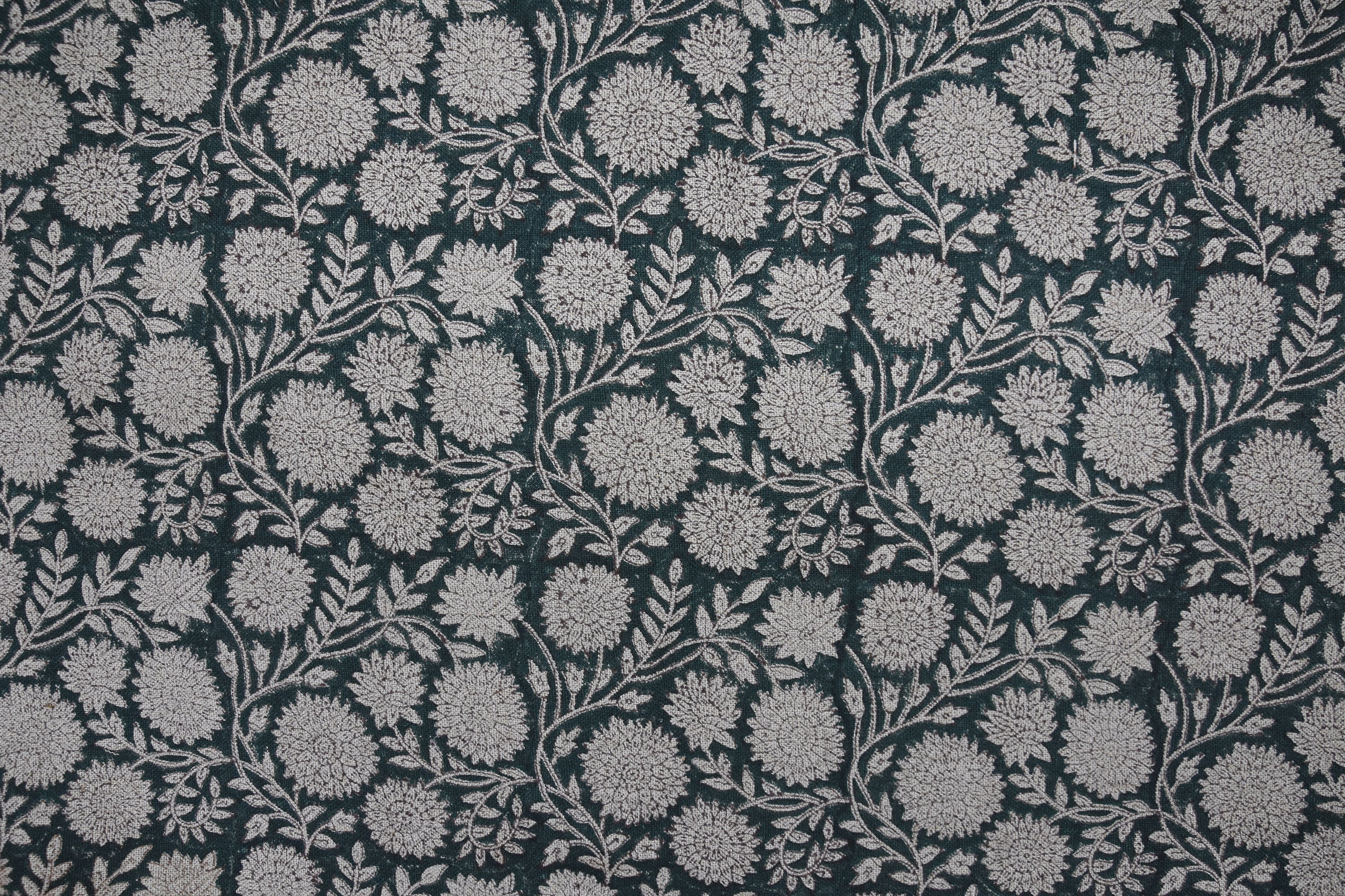 Hand Block Print Thick Linen 58" Wide, Table Curtain Cover, White Floral Pillow Cover, Indian Cushion Cover - Rajat
