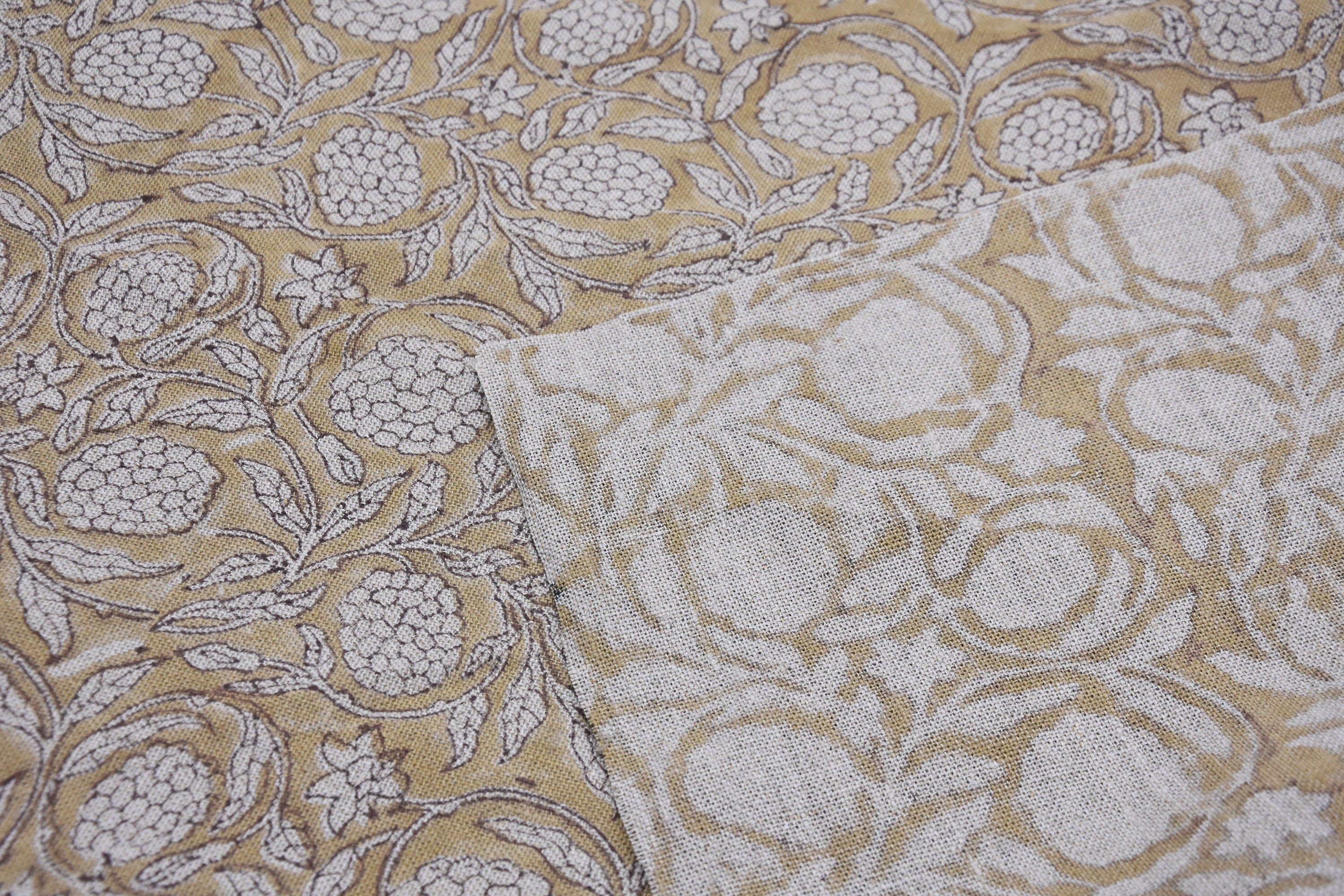 Block Printed Thick Linen 58" Wide, Indian Cushion Cover, Throw Pillow, Floral Print, Earthy, Table Printed Cover - Meraki