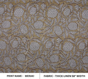 Block Printed Thick Linen 58" Wide, Indian Cushion Cover, Throw Pillow, Floral Print, Earthy, Table Printed Cover - Meraki