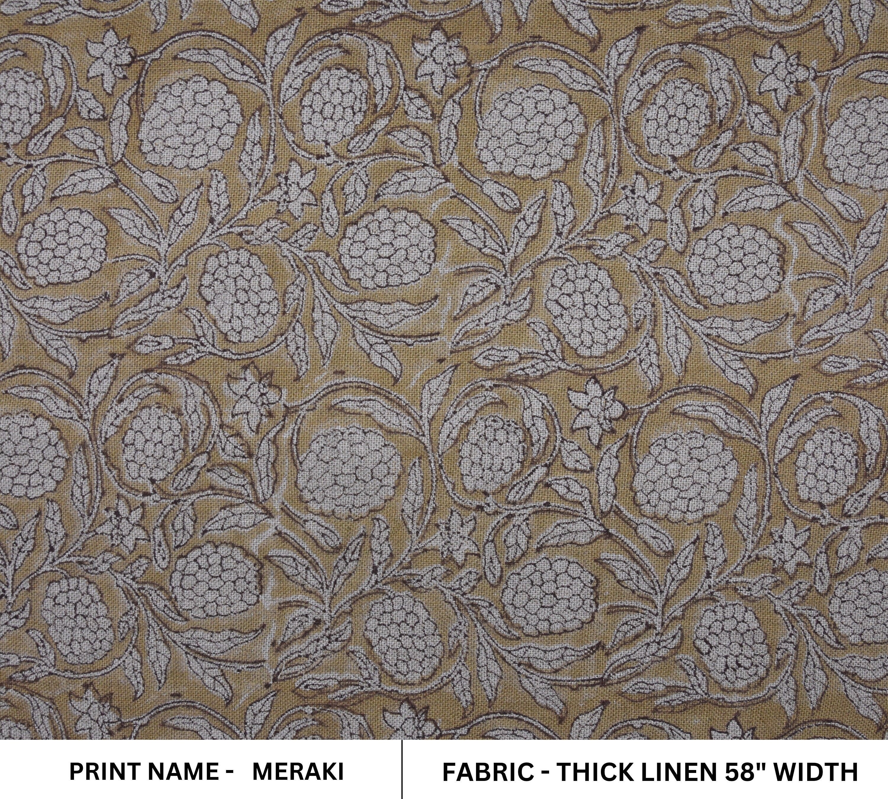 Block Printed Thick Linen 58" Wide, Indian Cushion Cover, Throw Pillow, Floral Print, Earthy, Table Printed Cover - Meraki