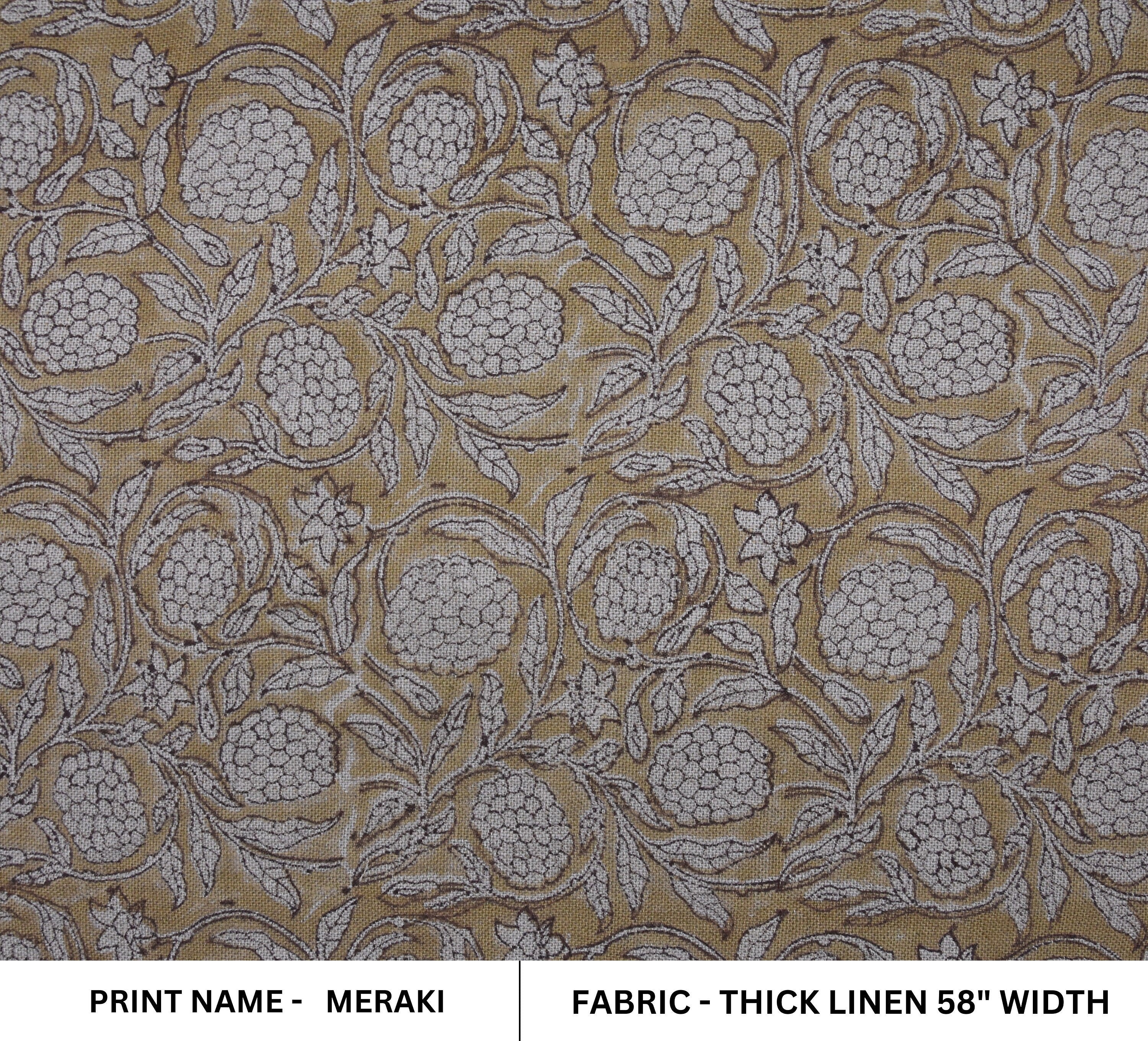 Block Printed Thick Linen 58" Wide, Indian Cushion Cover, Throw Pillow, Floral Print, Earthy, Table Printed Cover - Meraki