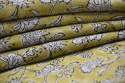 Block Print Thick Linen 58" Wide, Genuine Fabric, Floral, Indian Cushion Cover, Mustard Fabric, decorative pillow - Aasna