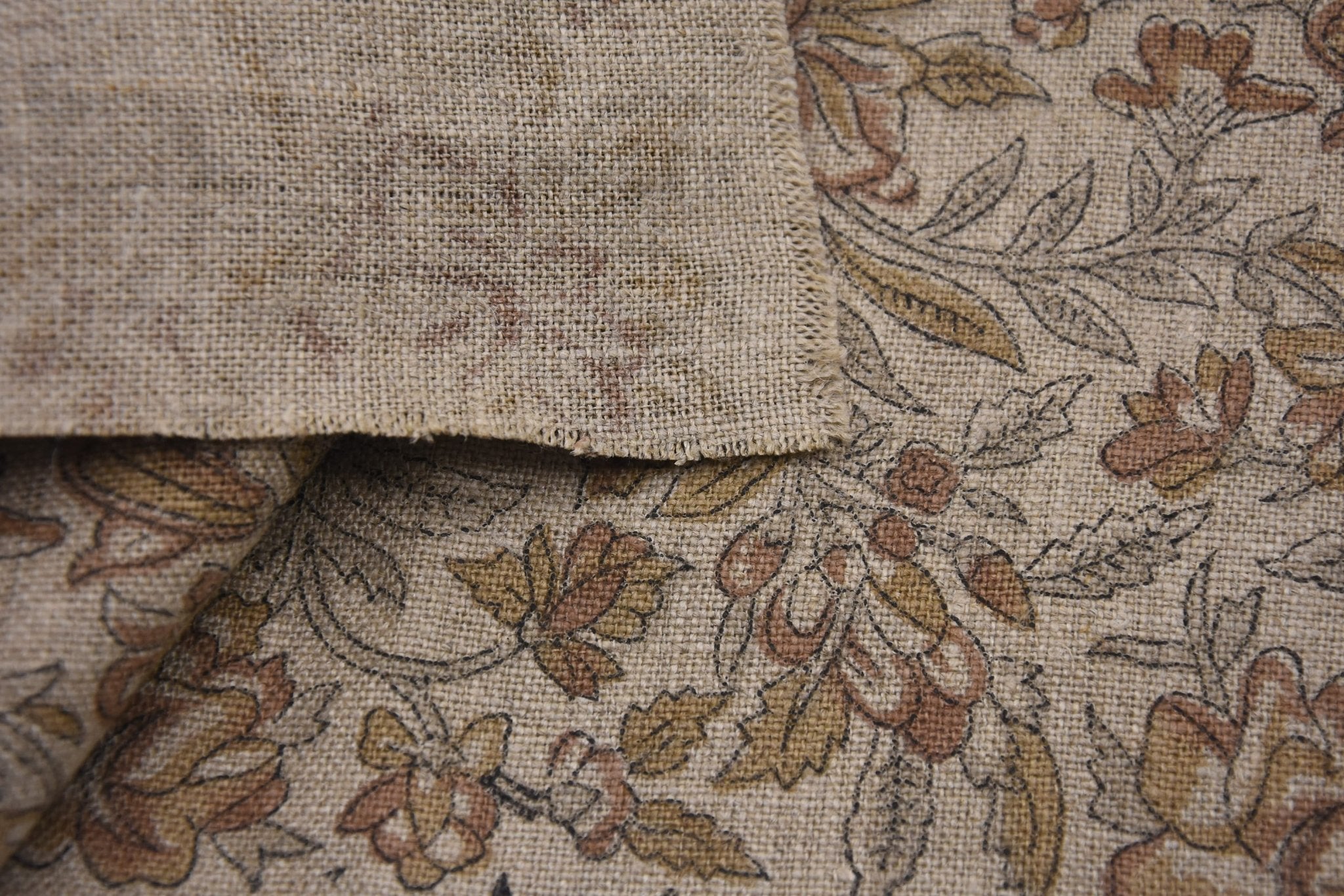 Hand block Thick Linen 58" Wide, Linen the Yard, Floral Fabric by The Yard, Upholstery Cushion Cover Fabric - QUDRAT