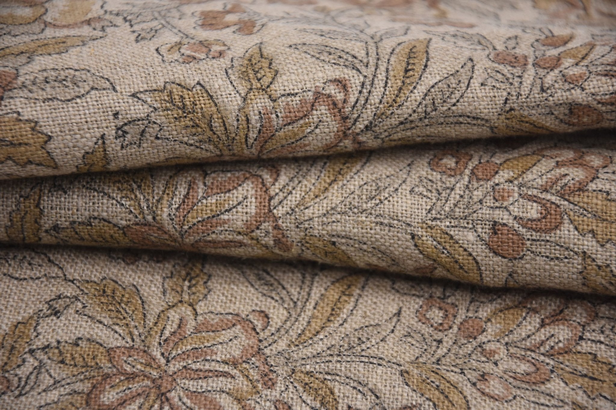Hand block Thick Linen 58" Wide, Linen the Yard, Floral Fabric by The Yard, Upholstery Cushion Cover Fabric - QUDRAT