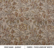 Hand block Thick Linen 58" Wide, Linen the Yard, Floral Fabric by The Yard, Upholstery Cushion Cover Fabric - QUDRAT