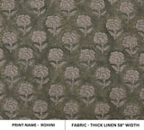 Handmade Art Green and Light Pink Block Printed Throw Boho on Thick Linen Fabric - Rohini