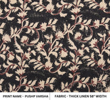 Handmade Block Printed Brown & Black Throrw Boho Fabric on Thick Linen - PUSHP VARSHA