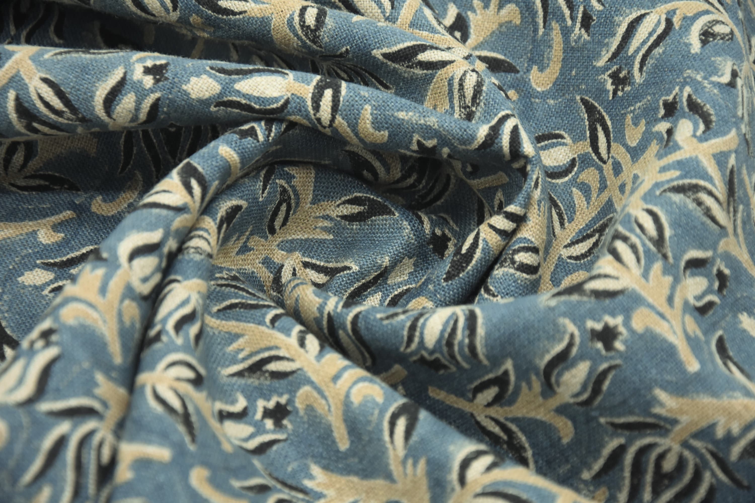 Thick Linen 58" Wide, Block Print Fabric, Floral Print, Indian Curtain Cover, Pillow Cover, Fabric By Yard - KAMAL DUTTA