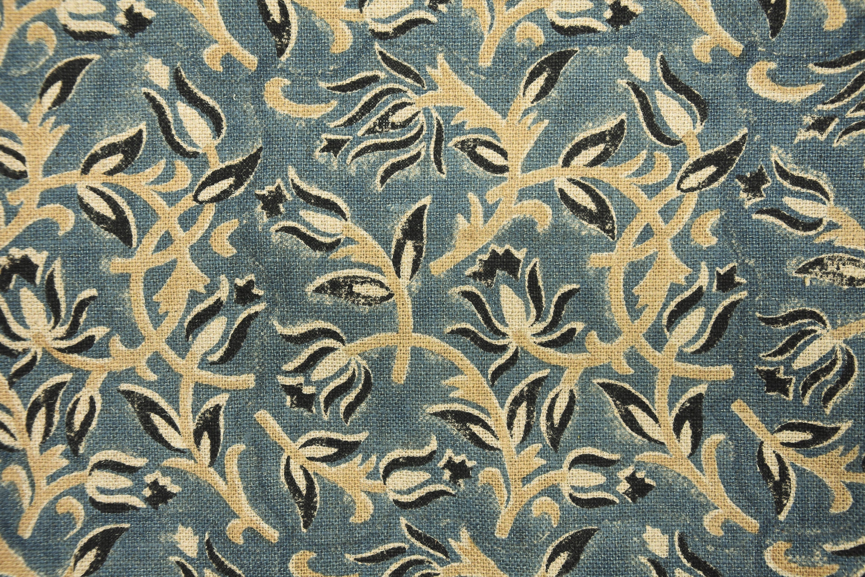 Thick Linen 58" Wide, Block Print Fabric, Floral Print, Indian Curtain Cover, Pillow Cover, Fabric By Yard - KAMAL DUTTA