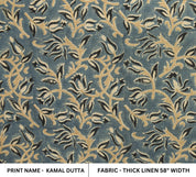 Thick Linen 58" Wide, Block Print Fabric, Floral Print, Indian Curtain Cover, Pillow Cover, Fabric By Yard - KAMAL DUTTA