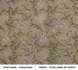 Indian Printed Hand Block Throw Green Floral Home Decor Interior Fabric Thick Linen - ARADHANA