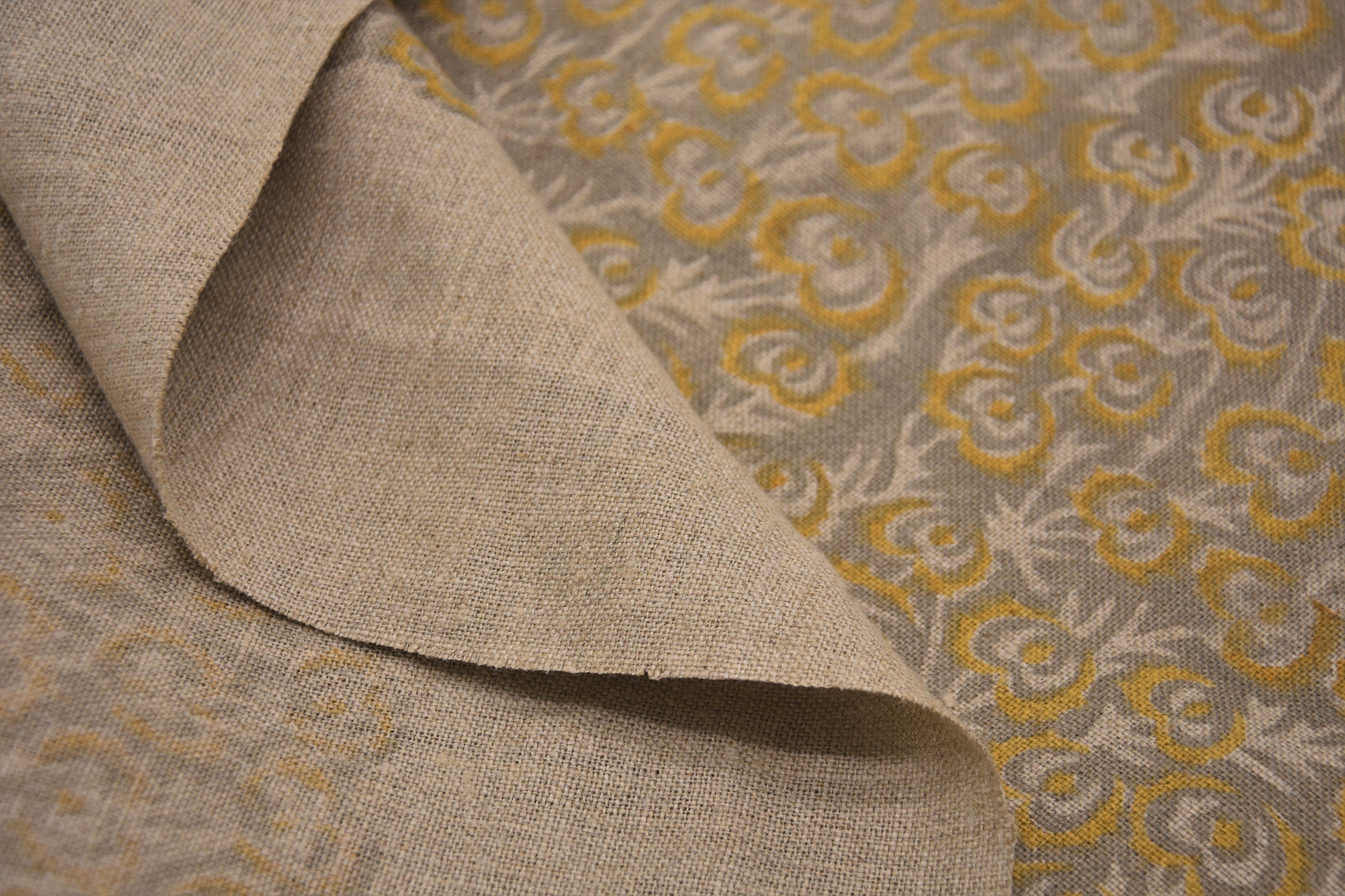 Hand Block Print, Thick Linen 58" Wide, Indian Cushion Cover, Pillow Cover, Sofa and Table Cloth, Heart Print - Heart Vine