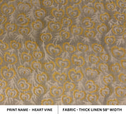 Hand Block Print, Thick Linen 58" Wide, Indian Cushion Cover, Pillow Cover, Sofa and Table Cloth, Heart Print - Heart Vine