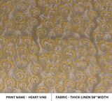 Handmade Block Print Thick Linen Fabric - Heart Vine