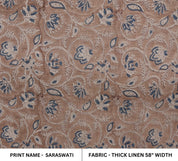 Block Print Thick Linen 58" Wide, Floral Print, Indian Fabric, Home Decor, Handcrafted Linen Fabric Table Cloth - SARASWATI