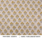 Handcrafted Hand Block Print Pure Linen Fabric KESARIYA