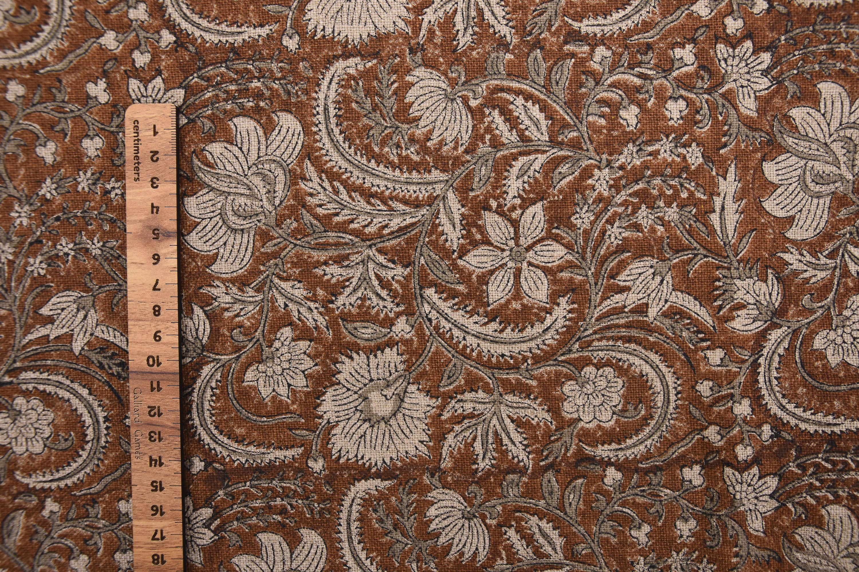 Thick Linen 58" Wide, Handmade Natural Fabric Brown Floral Print, Farmhouse Decorative Pillows and Table Cloth - KUNDANVAN
