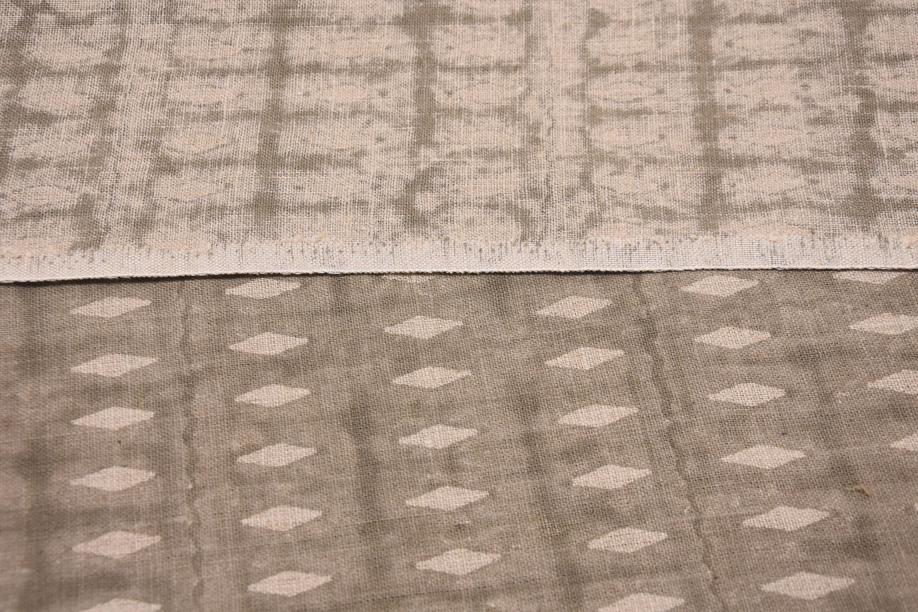 Thick Linen 58" Wide, Indian Fabric Block Print, Gray Geometrical Pattern, Neutral Home Decor, Decorative Pillow Cover - OMGI
