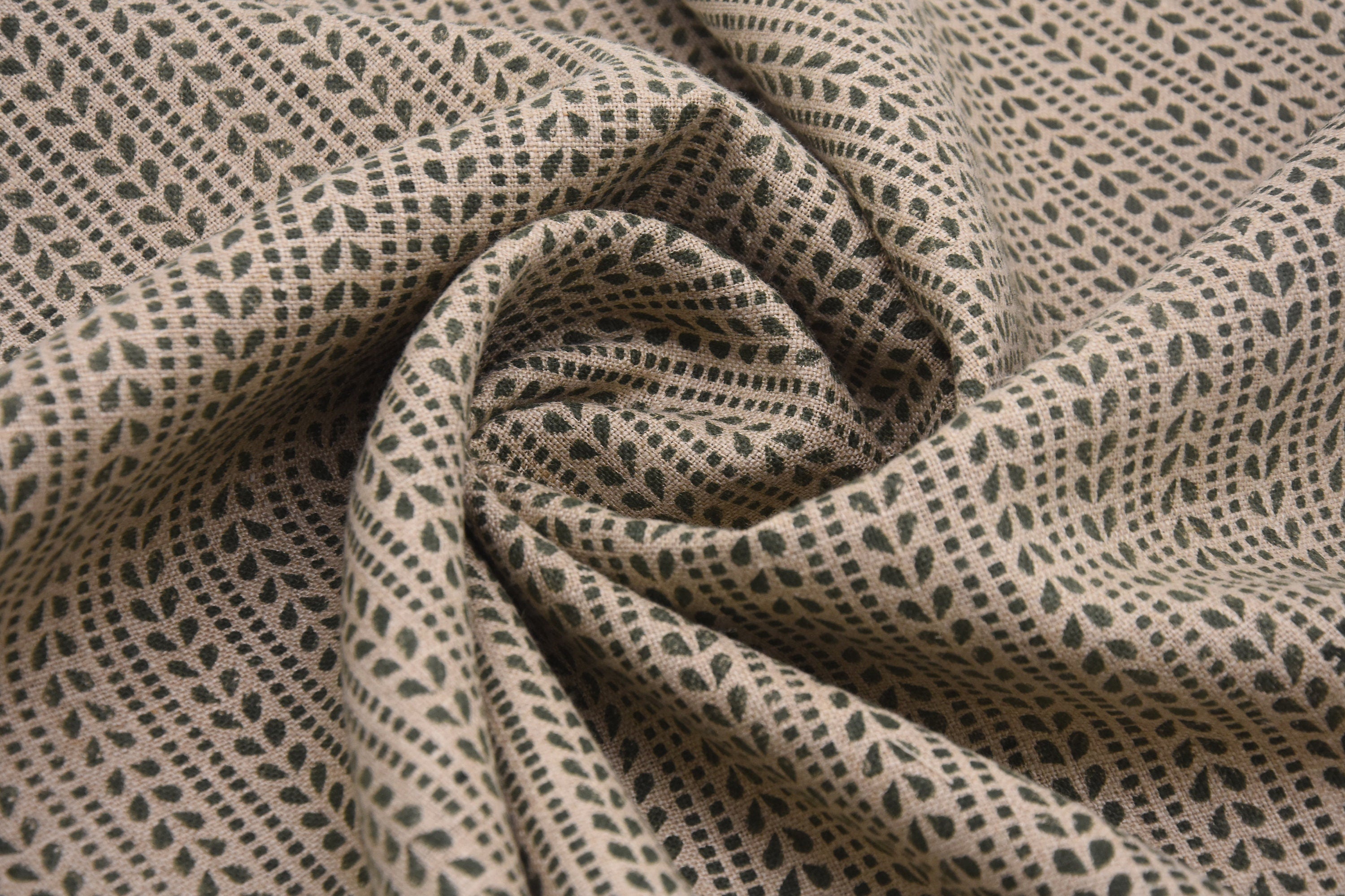 Indian Fabric Block Green Leaf Print, Thick Linen 58" Wide, farmhouse decorative home decor throw pillow cover - RATANBEL