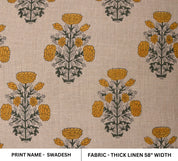 Indian hand block, thick linen 58" wide, hand made mustard floral print, upholstery curtain, table and sofa cover - SWADESH