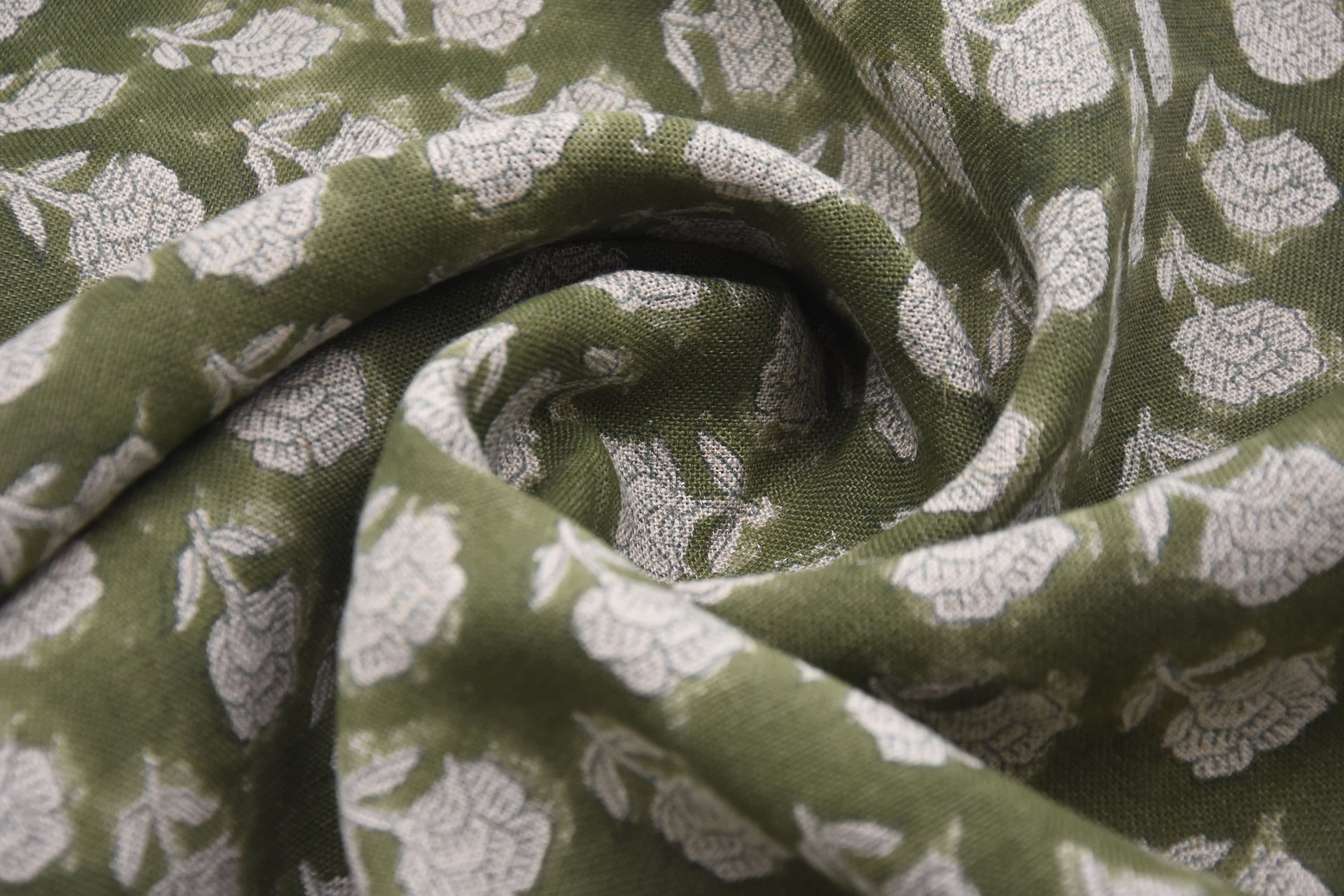 Thick linen 58" Wide, Green Rose Floral Hand block Linen Pillow Cover, Indian Upholstery Fabric Cushion Cover - Rohini
