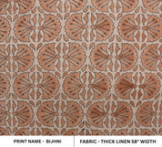 Thick linen 58" Wide, Rust Floral Hand block Linen Pillow Cover, Indian Upholstery Fabric Cushion Cover, Table Cloth - BIJHNI