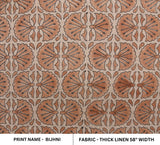 Hand Block Printed Rust Floral Boho Heavy Linen Elegant Fabric for Interior Decor - Bijhni Design