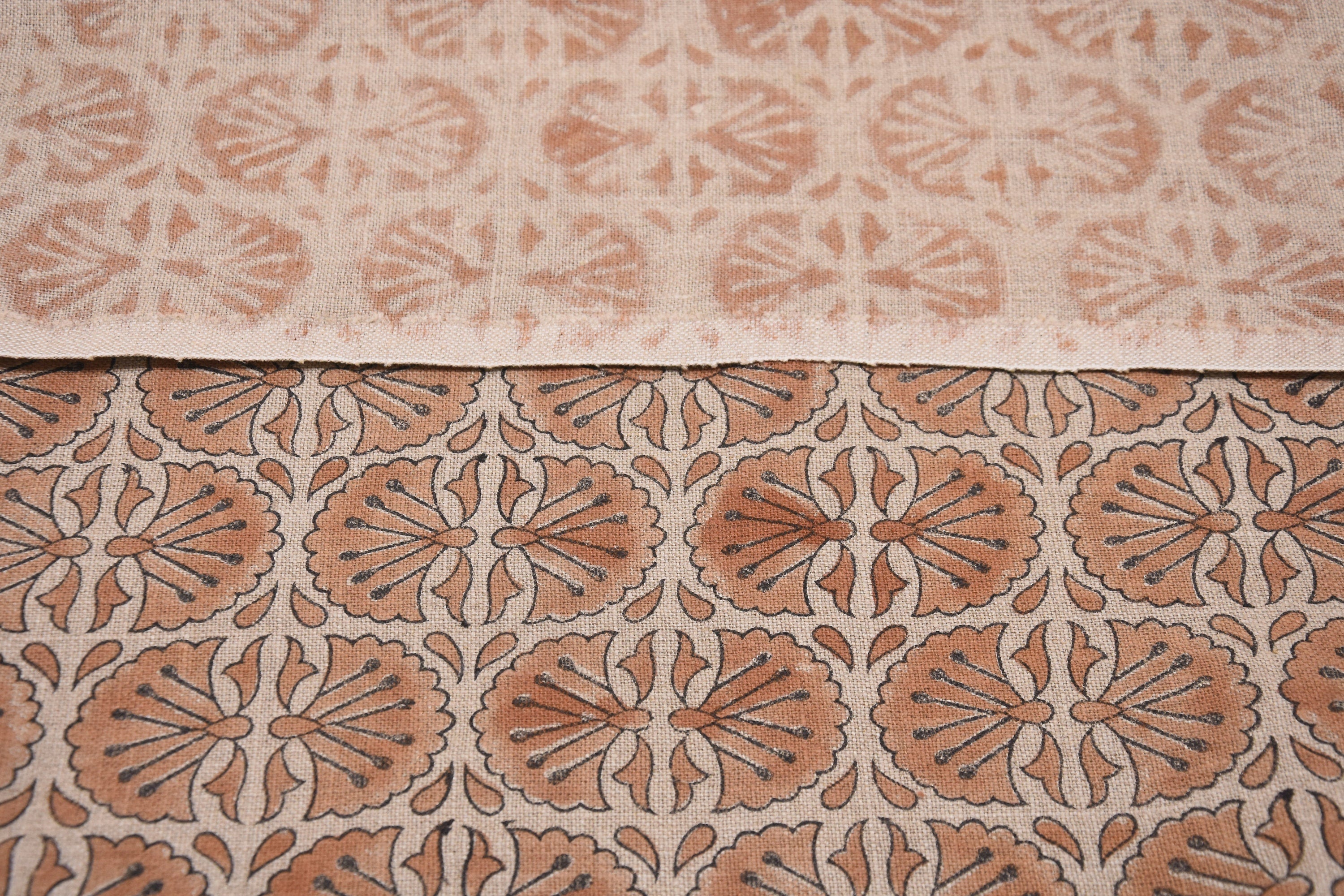 Thick linen 58" Wide, Rust Floral Hand block Linen Pillow Cover, Indian Upholstery Fabric Cushion Cover, Table Cloth - BIJHNI