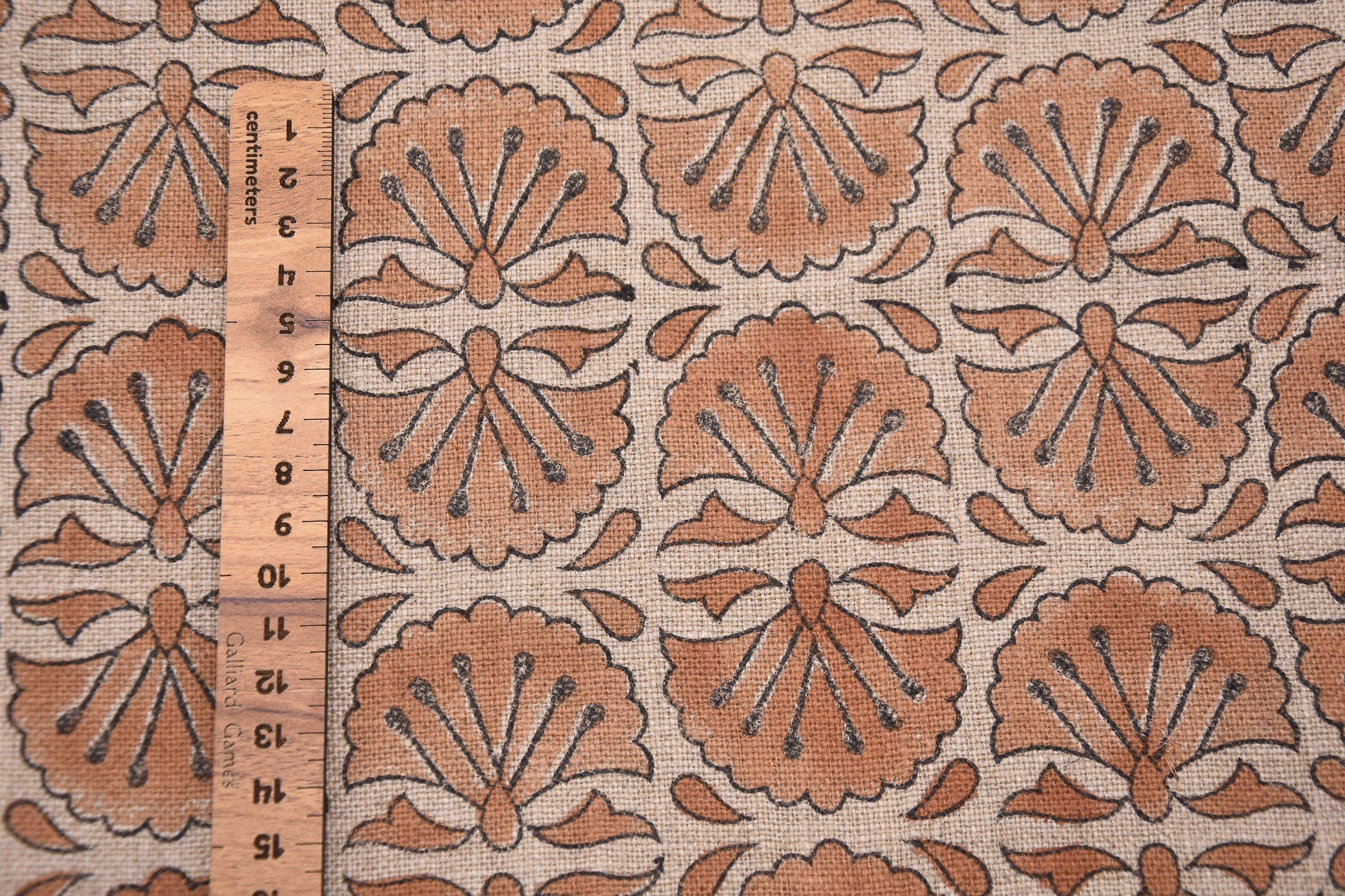 Thick linen 58" Wide, Rust Floral Hand block Linen Pillow Cover, Indian Upholstery Fabric Cushion Cover, Table Cloth - BIJHNI