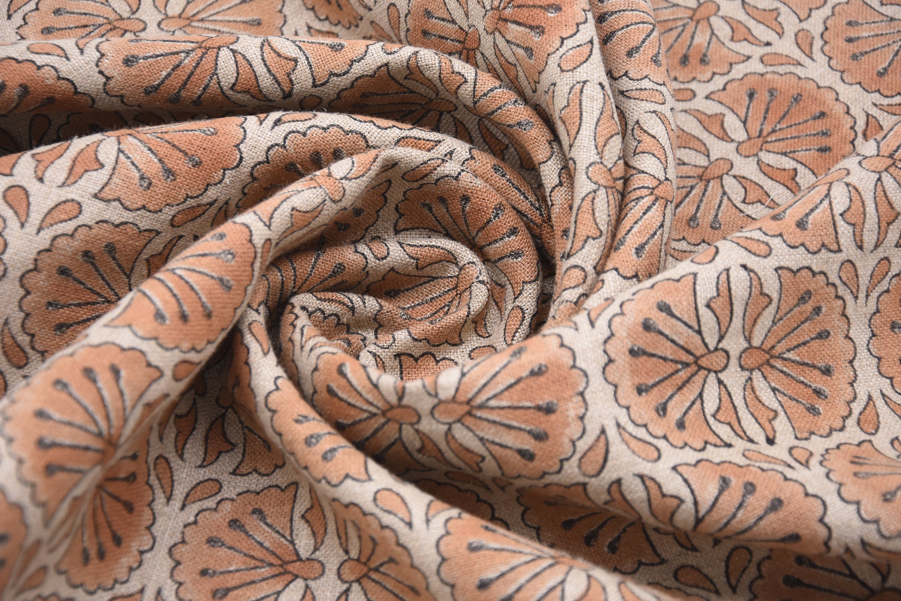 Thick linen 58" Wide, Rust Floral Hand block Linen Pillow Cover, Indian Upholstery Fabric Cushion Cover, Table Cloth - BIJHNI