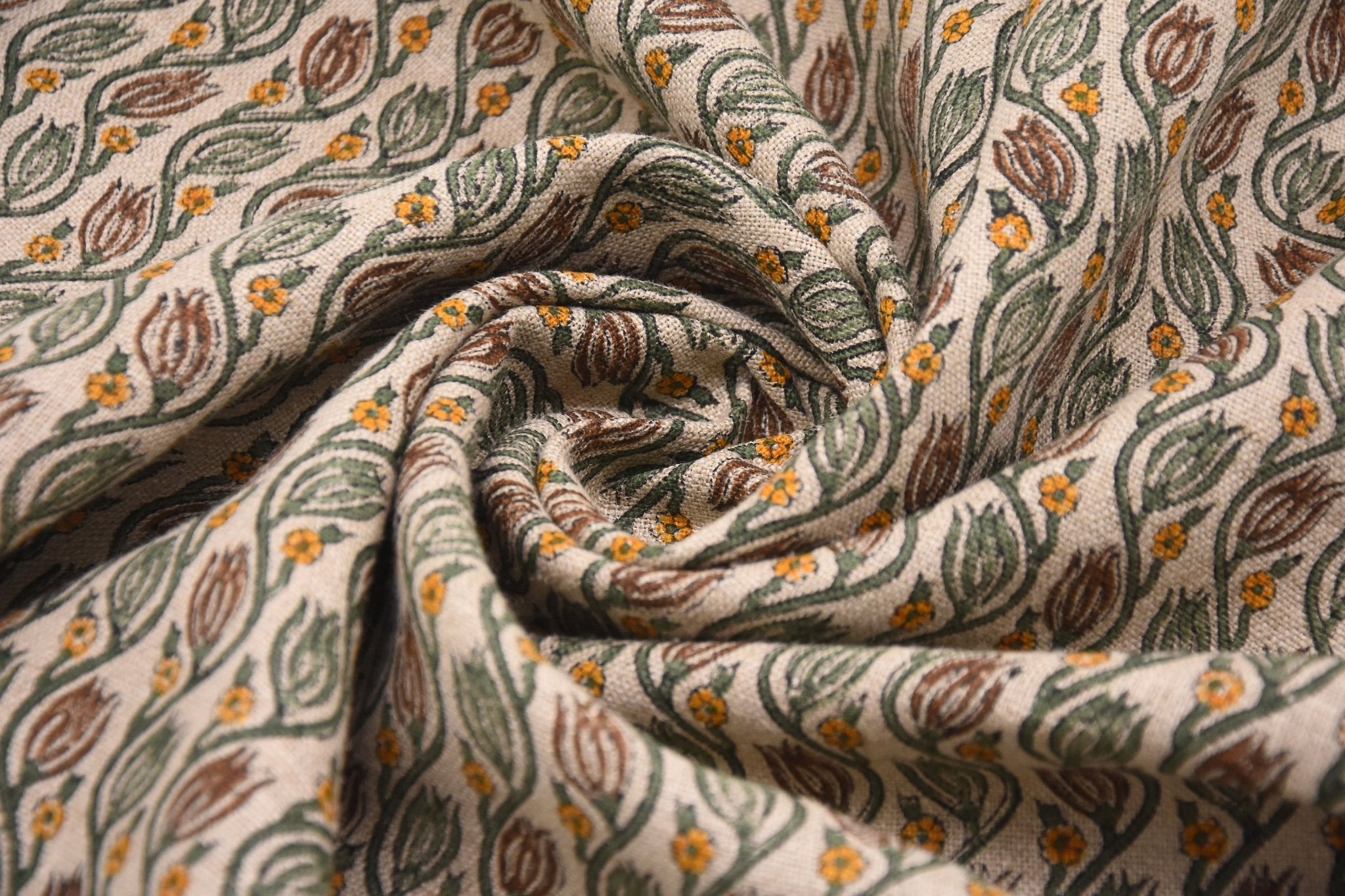 Thick Linen 58" Wide Indian hand block floral print, hand made upholstery sofa cover, multi-color Jaal printed fabric - KERSANGRI