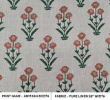 Indian craftsmanship in Orange & Green Floral Hand Block Printed Pure Linen Fabric - AMITABH