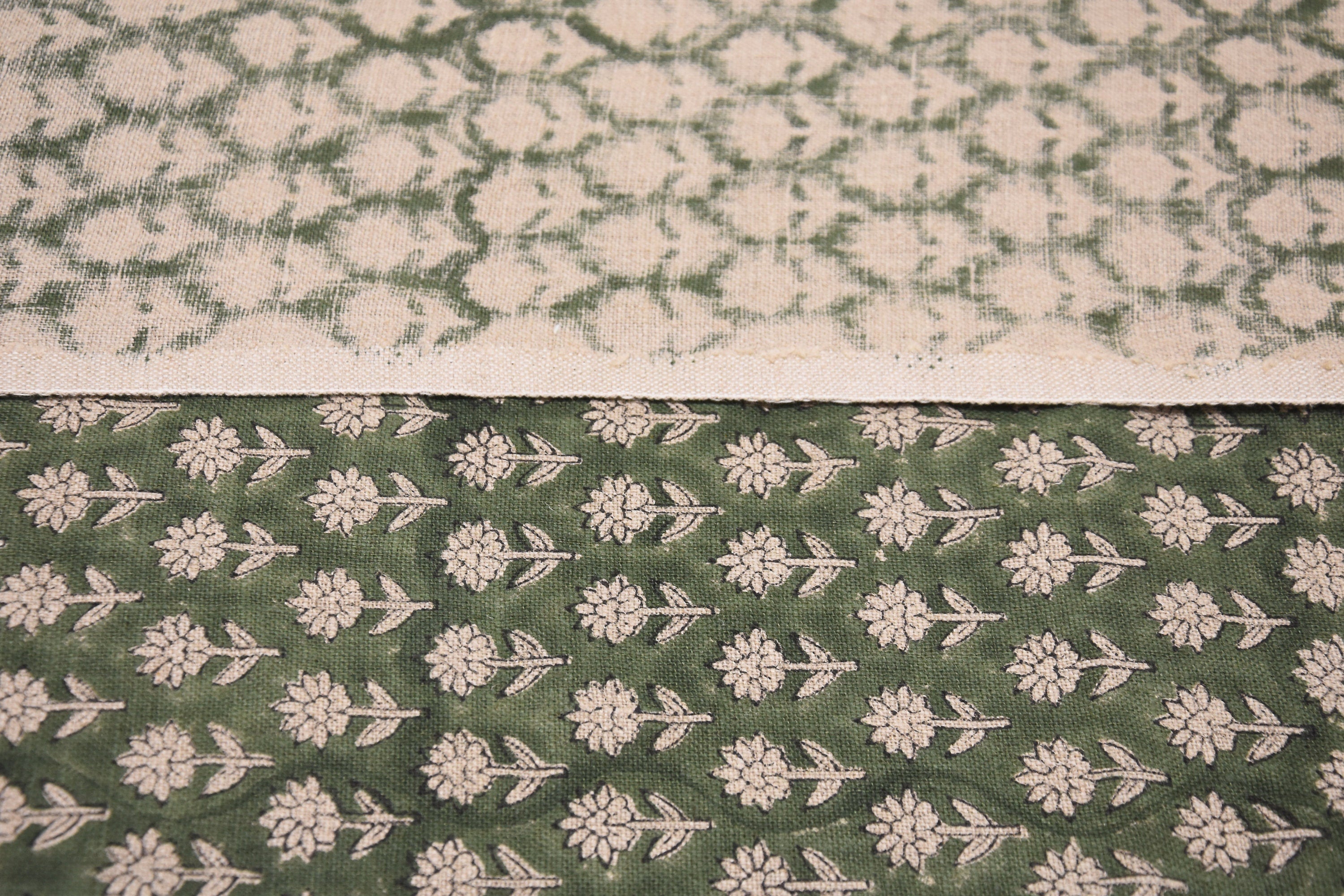 Thick Linen 58" Wide Indian hand block floral print, fabric by the yard, hand made upholstery sofa cover - PANKHUDI