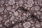 Hand Block Printed Brown Floral Boho Fabric on Pure Linen for Throws Home Decor - Anjali