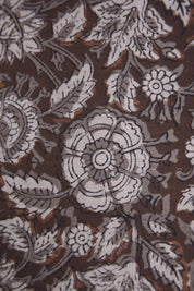 Hand Block Printed Brown Floral Boho Fabric on Pure Linen for Throws Home Decor - Anjali