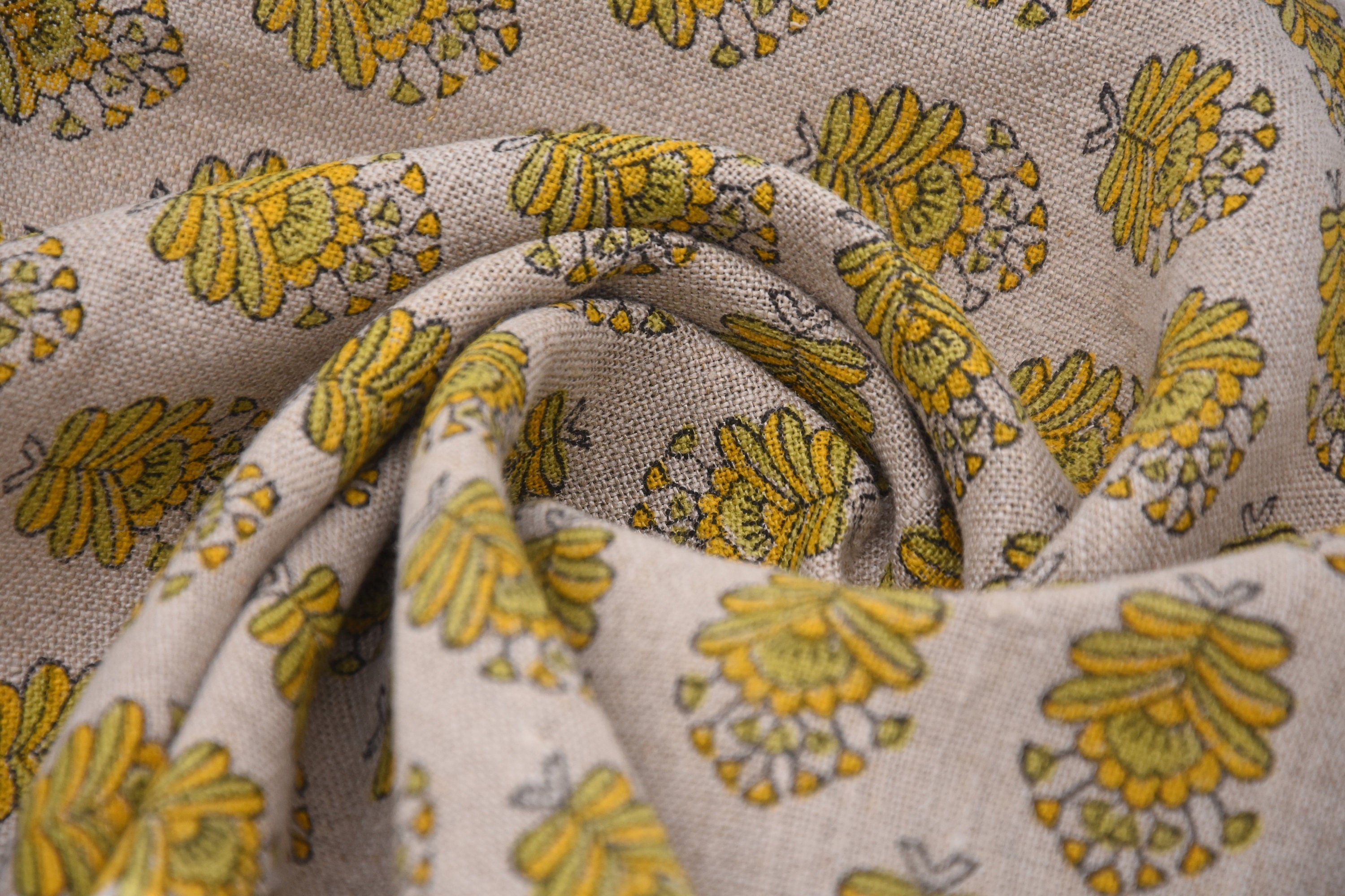 Thick Linen 58" Wide Indian hand block Floral print, fabric by the yard, Hand made upholstery sofa cover - CHUI MUI
