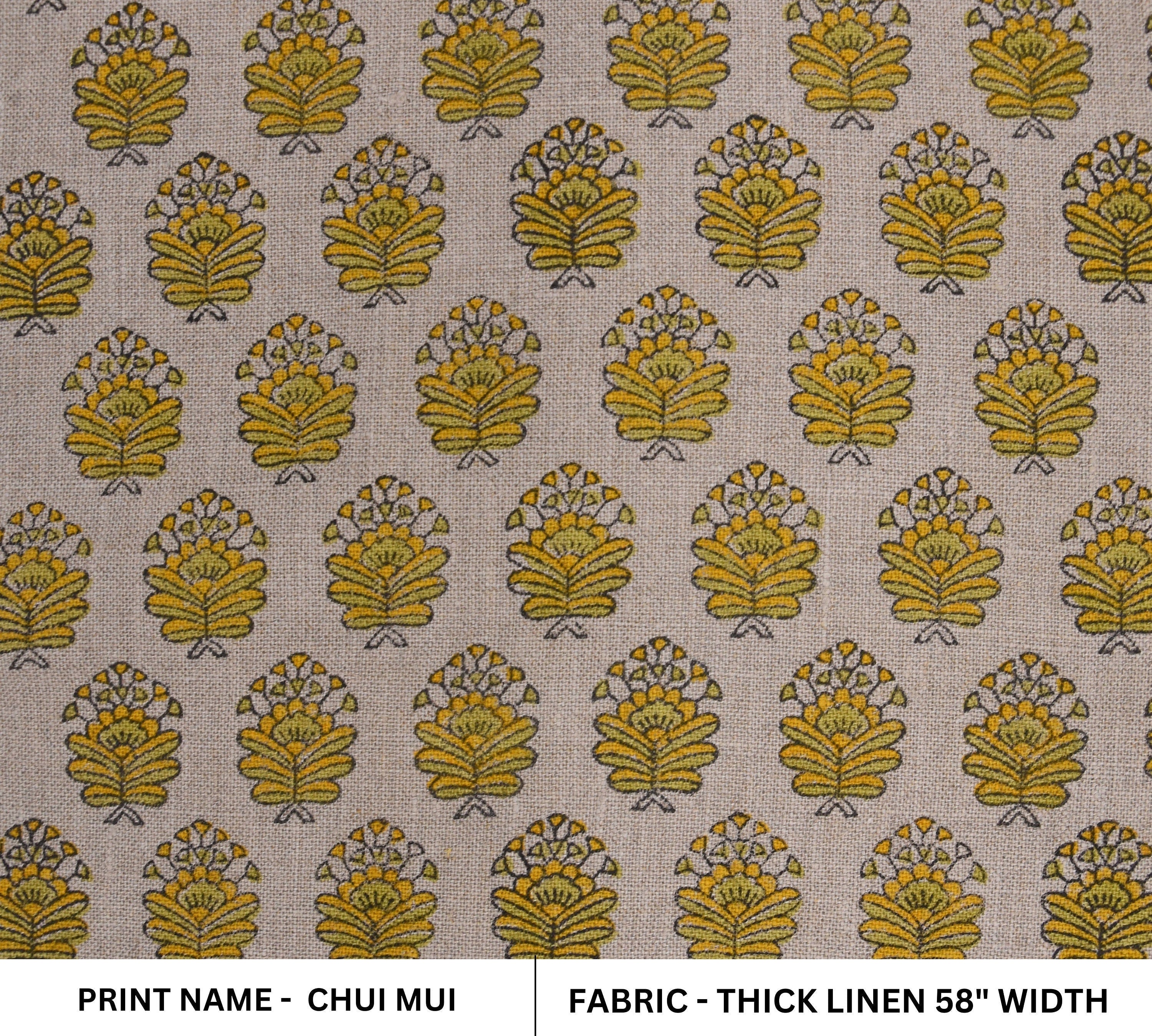 Thick Linen 58" Wide Indian hand block Floral print, fabric by the yard, Hand made upholstery sofa cover - CHUI MUI