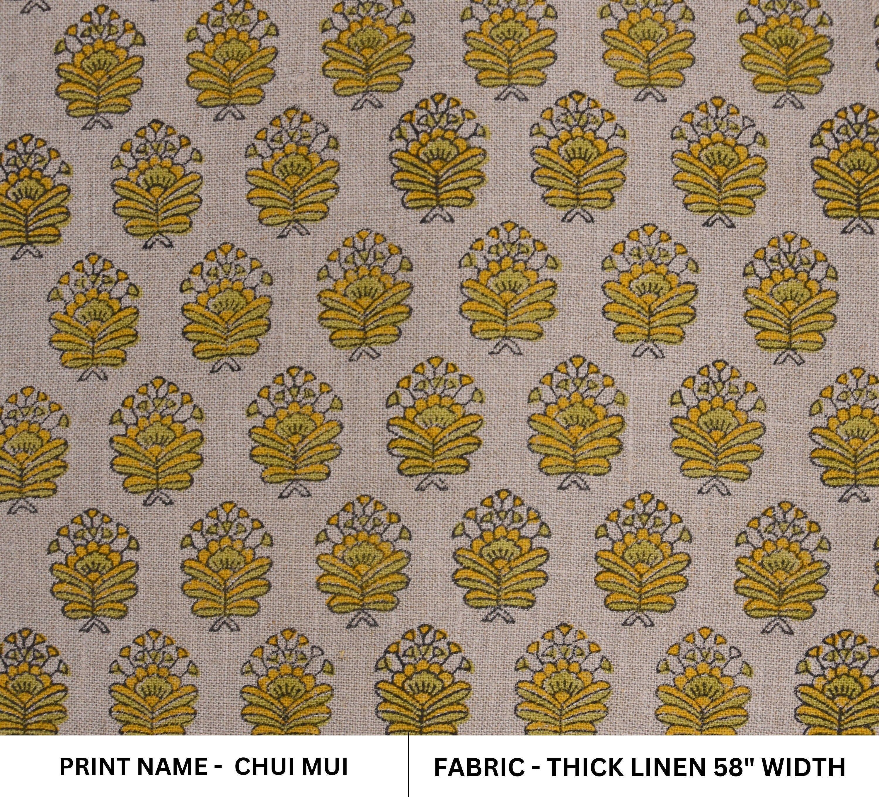 Thick Linen 58" Wide Indian hand block Floral print, fabric by the yard, Hand made upholstery sofa cover - CHUI MUI