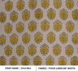 Premium Block-Printed Thick Linen Fabric - Chui Mui Yellow