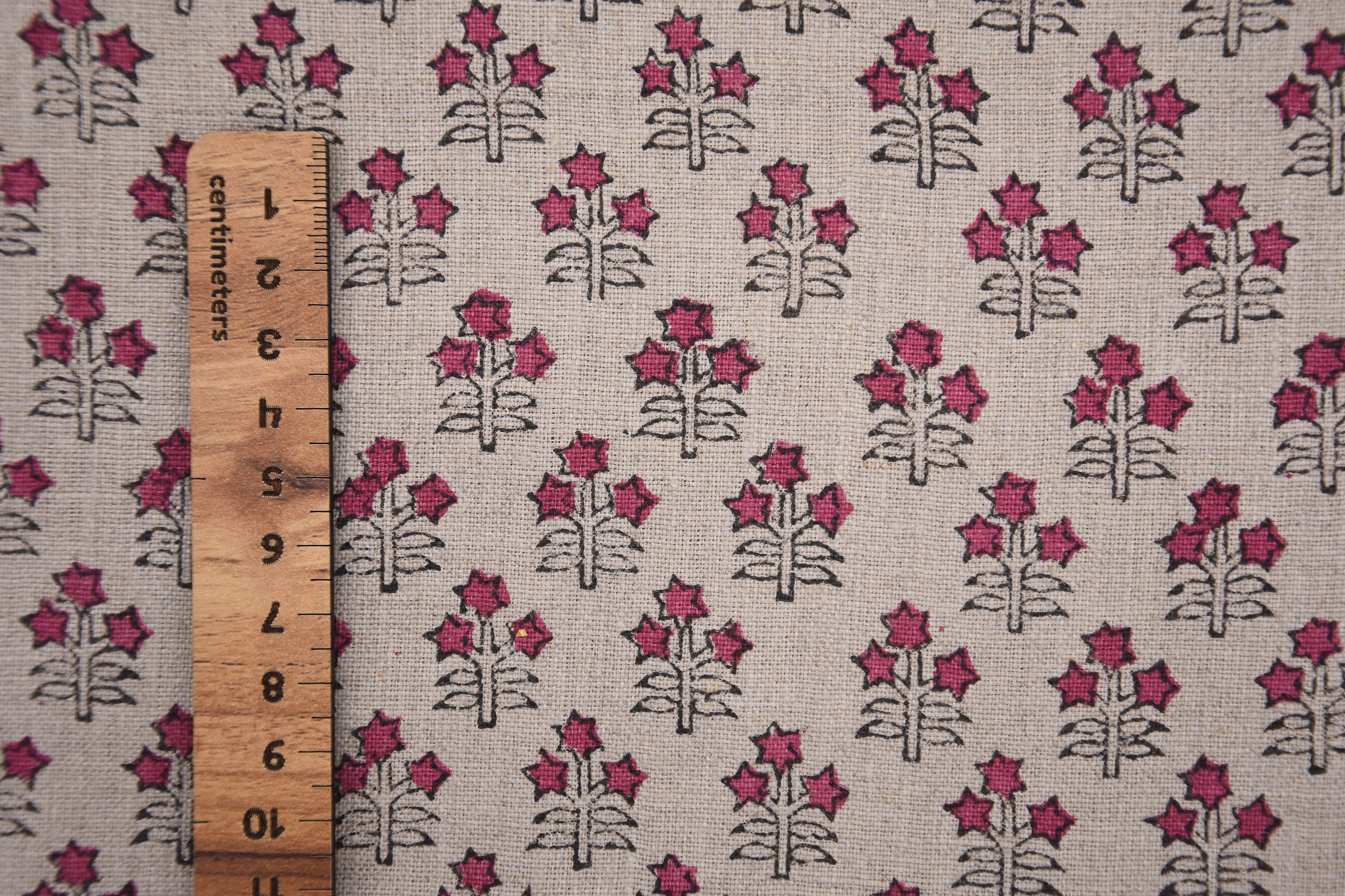 Hand Block Print, Pure Linen 58" Wide, Floral Printed, Sewing Fabric, Pillow Cushion Cover, Upholstery Linen - KESARIYA