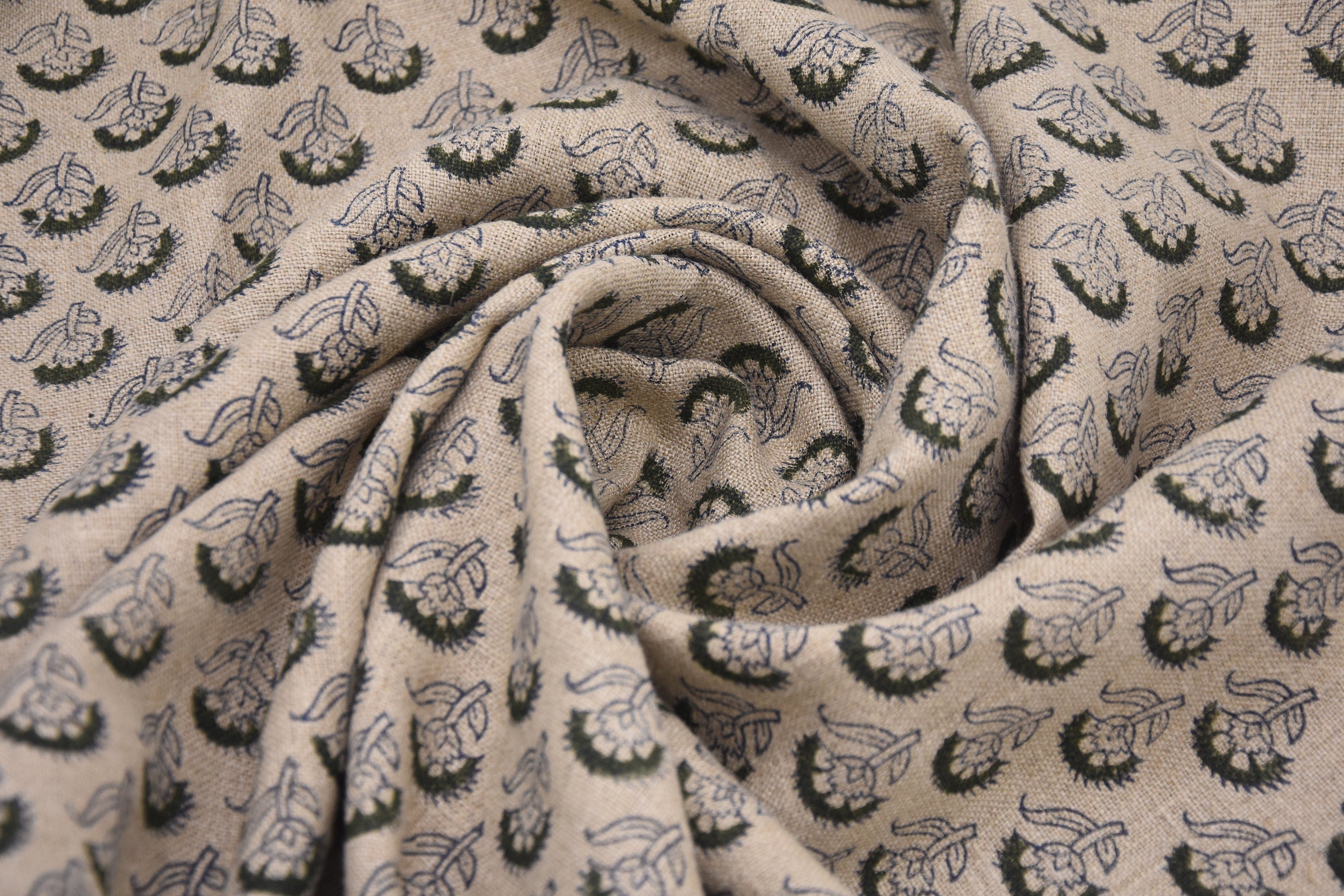 Thick Linen 58" Wide Indian hand block floral print, fabric by the yard, hand made upholstery sofa cover - JUJU FLOWER