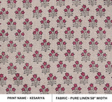Pink Floral Block Print Pure Linen Fabric KESARIYA
