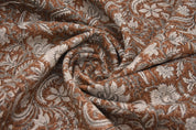 Thick Linen 58" Wide, Handmade Natural Fabric Brown Floral Print, Farmhouse Decorative Pillows and Table Cloth - KUNDANVAN