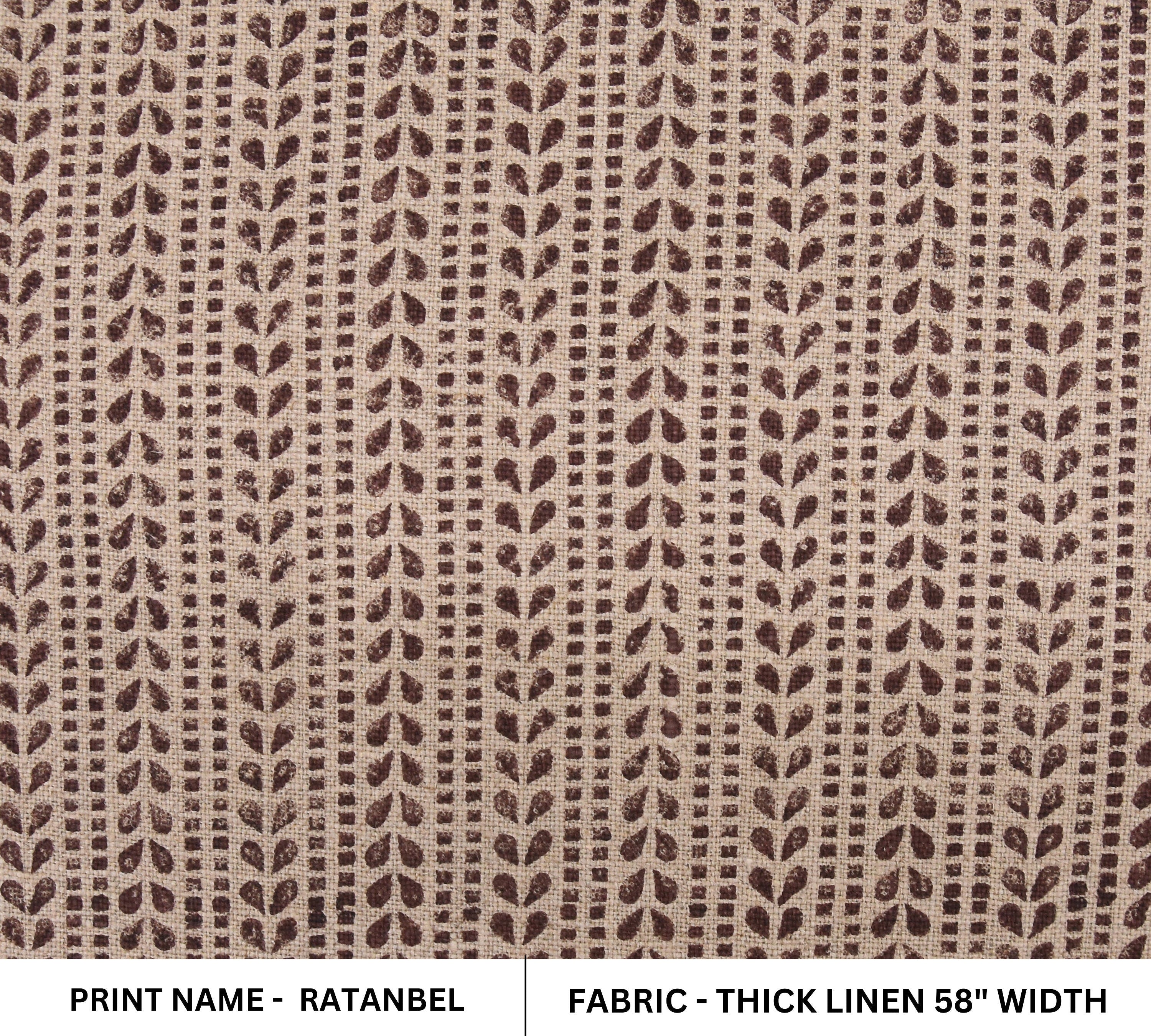 Indian Fabric Block Rust Leaf Print, Thick Linen 58" Wide, farmhouse decorative home decor throw pillow cover - RATANBEL