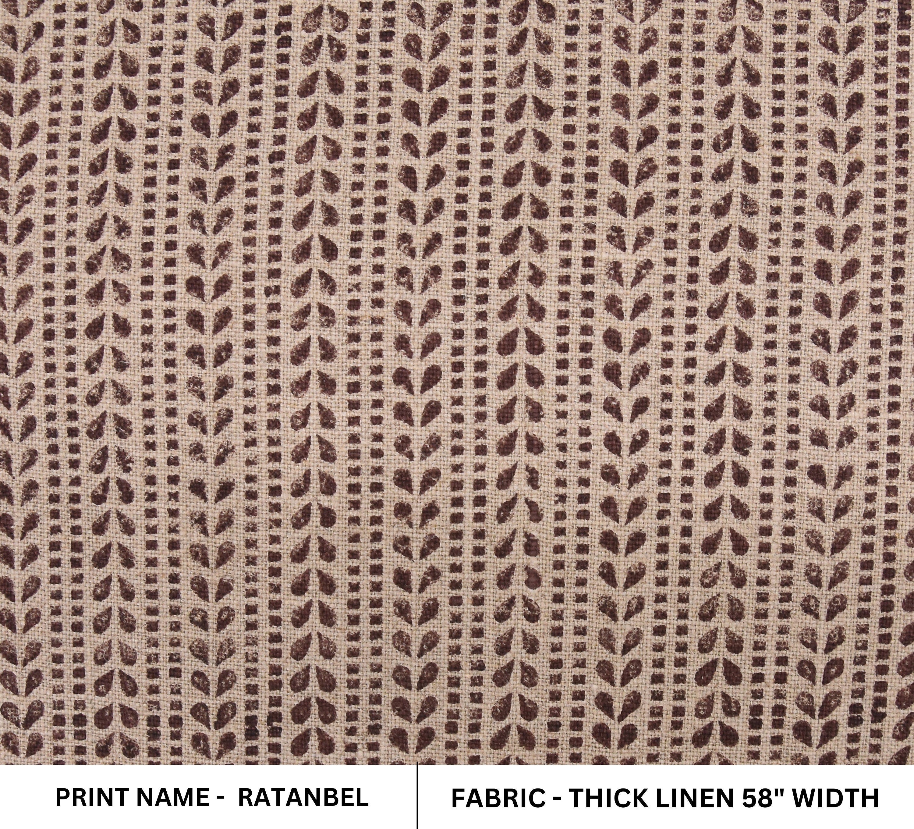 Indian Fabric Block Rust Leaf Print, Thick Linen 58" Wide, farmhouse decorative home decor throw pillow cover - RATANBEL