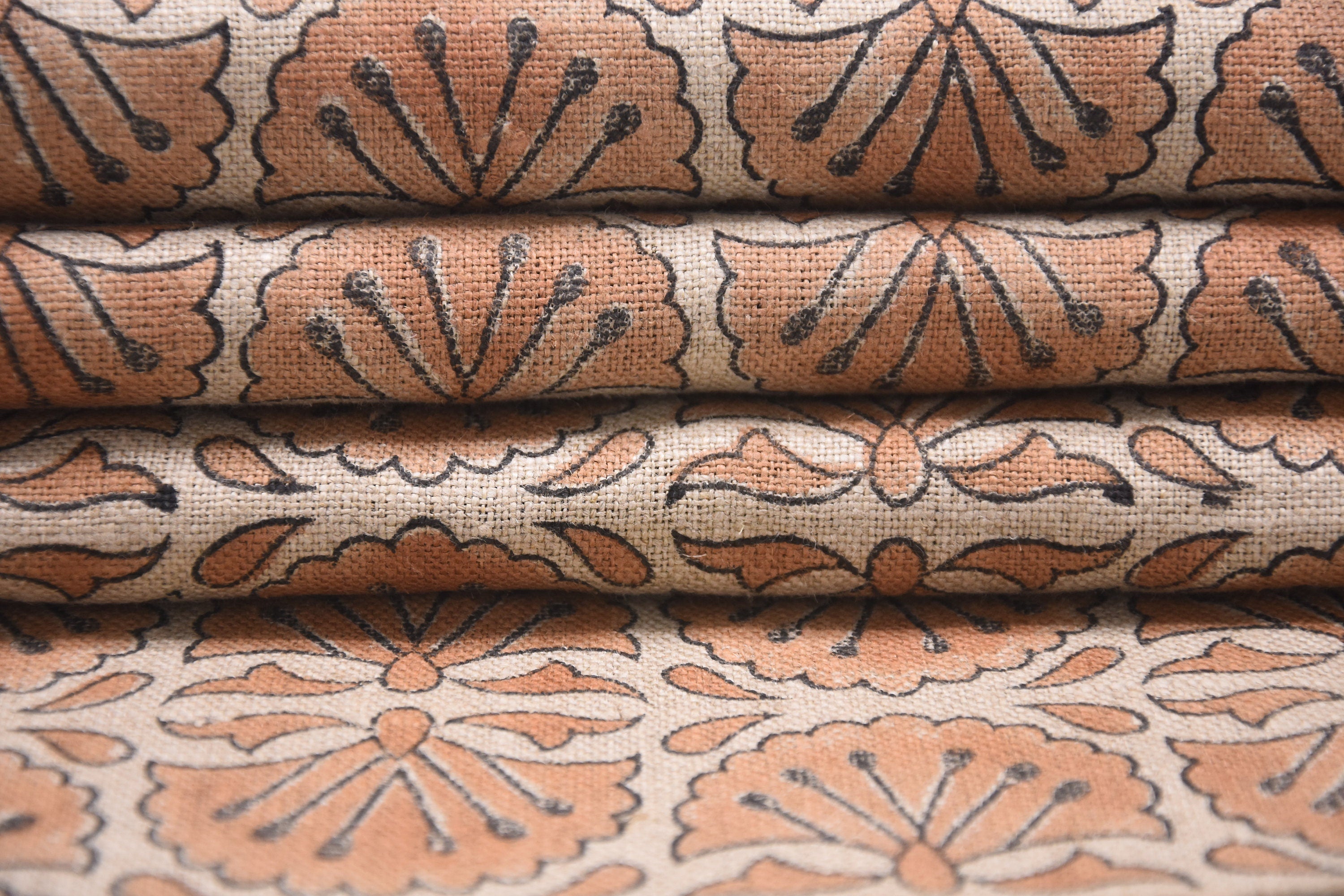 Thick linen 58" Wide, Rust Floral Hand block Linen Pillow Cover, Indian Upholstery Fabric Cushion Cover, Table Cloth - BIJHNI