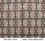 Handmade Gray Floral Throw Block Printed Boho Customizable 58" Wide Thick Linen Fabric - BIJHNI